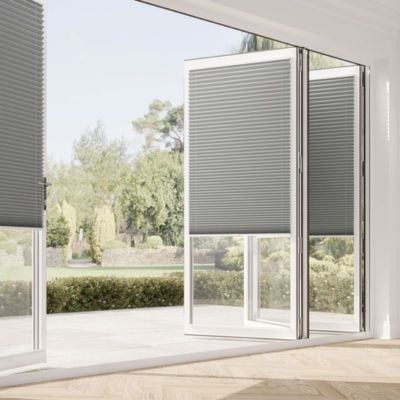 grey pleated blinds on bifold doors