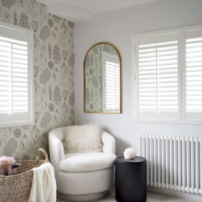 white shutters in a nursery room 
