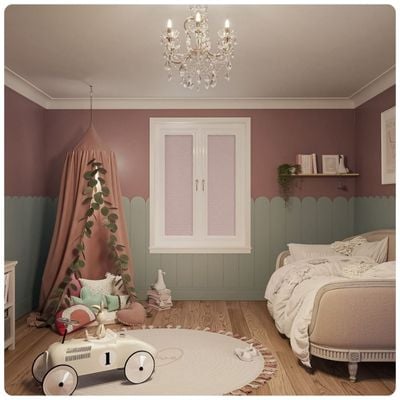 Pink framed no-drill cordless blinds in a little girl's bedroom 