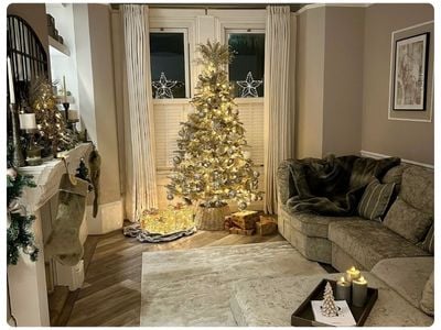 Cafe shutters in a living room with Christmas decorations 