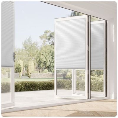 White pleated clip and fit blinds on bifold doors 