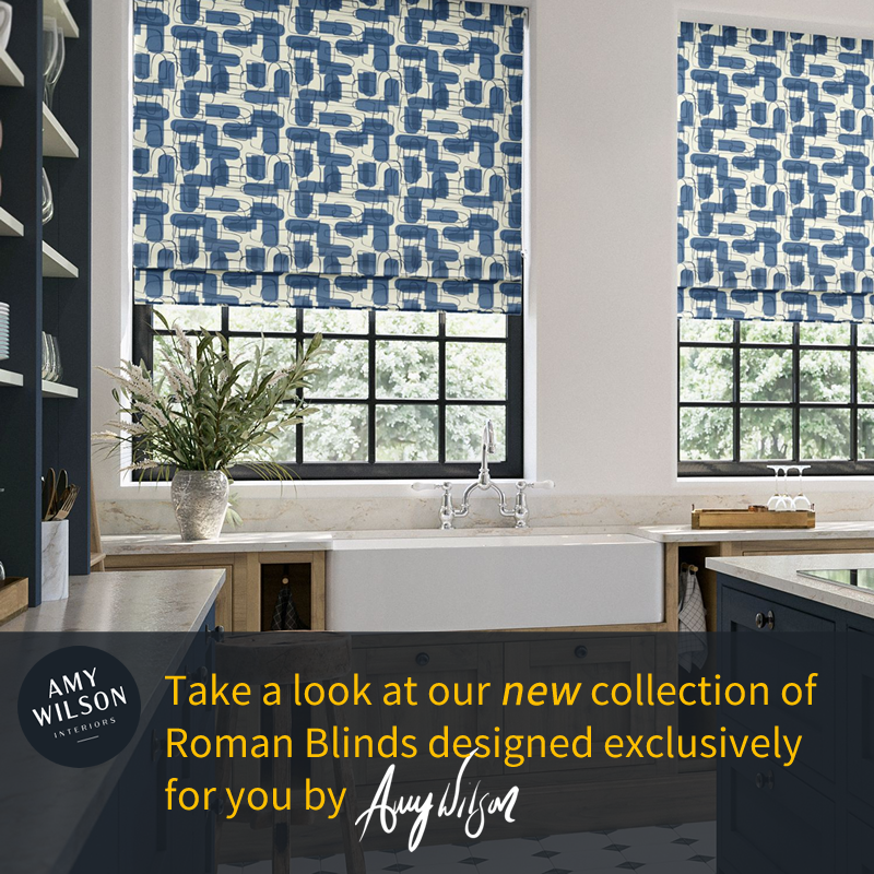 A banner showing the amy wilson collection in a kitchen window 