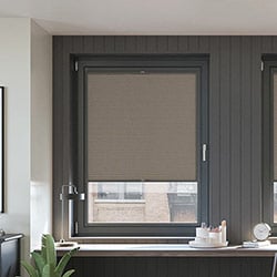 A Brown, honeycomb perfect fit blind in a dark contemporary office