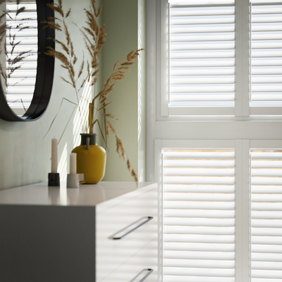 White no drill shutters in bathroom