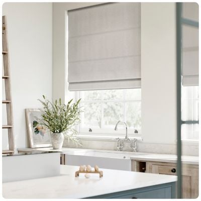 grey roman blind in kitchen