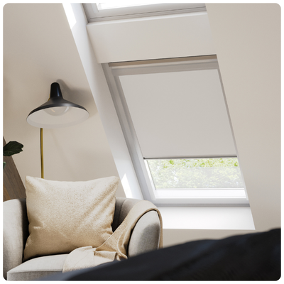 grey roman blind in kitchen