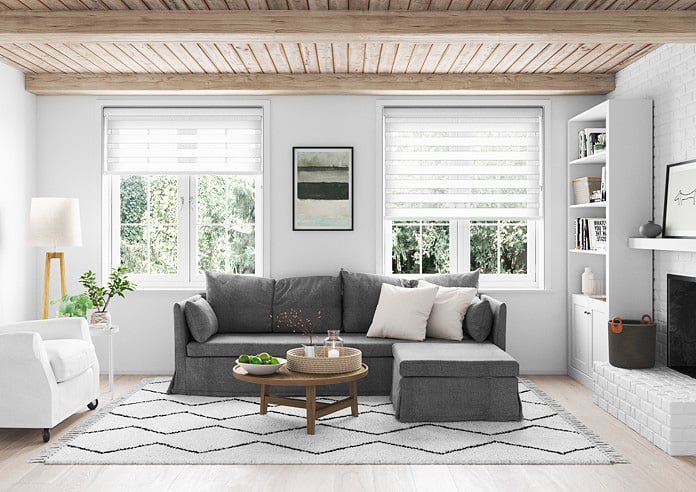 A white day and night blind in a living room
