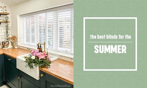 Blog banner with the title and an image of a wooden blind in a kitchen