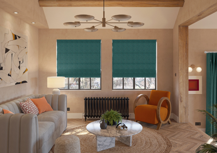 living room image with roman blinds