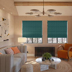 living room image with roman blinds