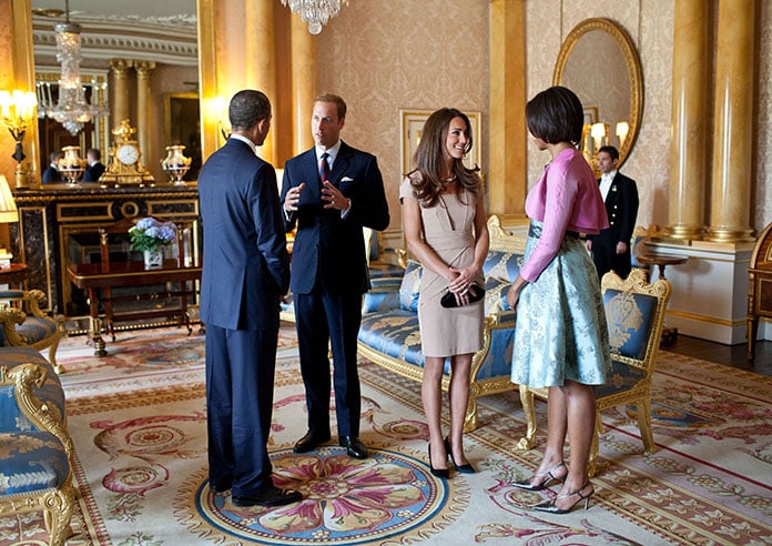 Former President Barack Obama meeting with the Duke and Duchess of Cambridge in the 1844 Room