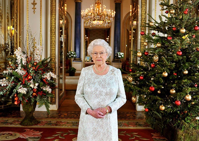 Queen Elizabeth II in the white drawing room for her annual Christmas speech