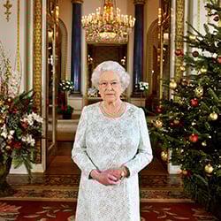 Queen Elizabeth II in the white drawing room for her annual Christmas speech