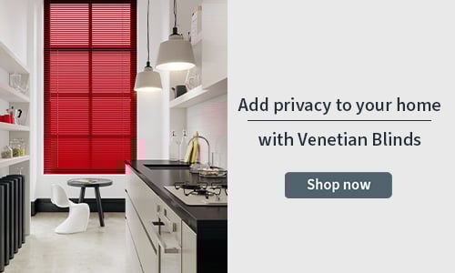 Venetian Banner with a red venetian in a kitchen