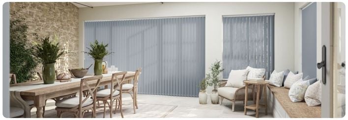 Modern, neutral living room featuring our no-drill shutters