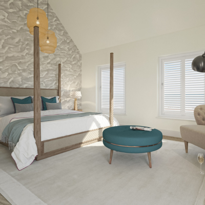 White no drill shutters in bedroom 