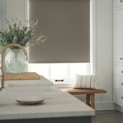 Taupe no-drill roller blind