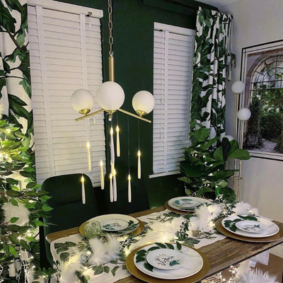 White and green Christmas table set up