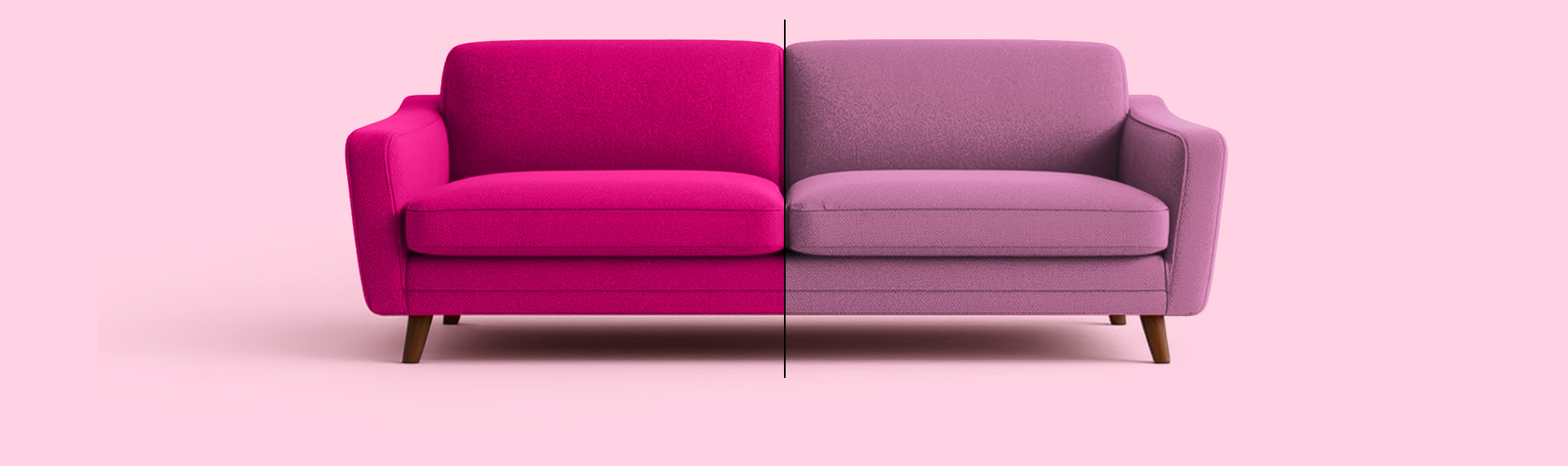 A sofa with one half faded by sunlight
