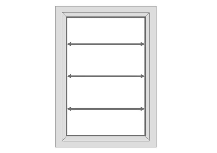 An image showing a window diagram, with arrows across it to show the measuring width placements.