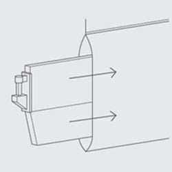 A graphic showing which way up to add a weight on a vertical blind