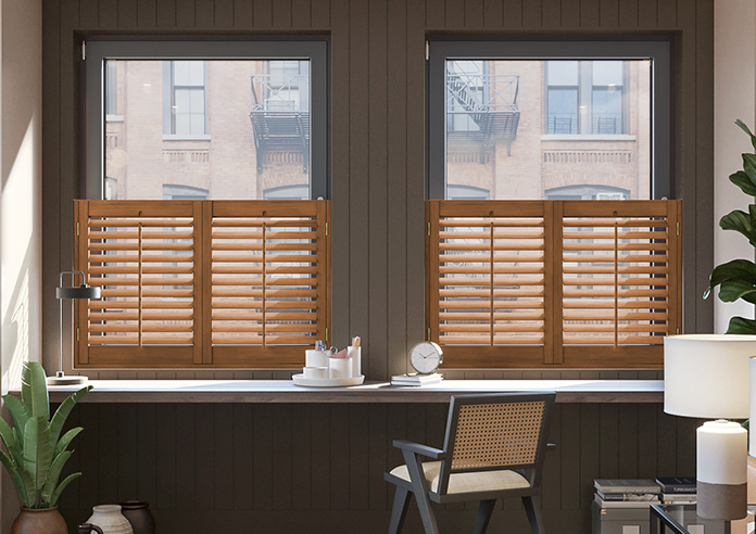 Kensington, Antique Cherry - Cafe Style Plantation Shutter