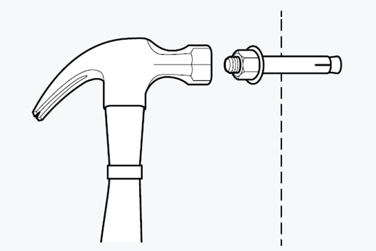 An image showing a hammer adding awning bolts to a wall