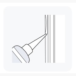 A graphic showing how to caulk around a shutter