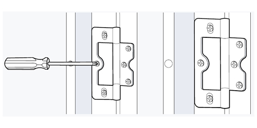 a diagram showing how to fit the shutter doors and adjust using a screwdriver