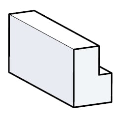 A graphic showing a side cutout of a shutter L-frame
