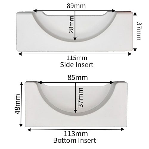An image showing a perfect fit rebate - side and bottom insert dimensions