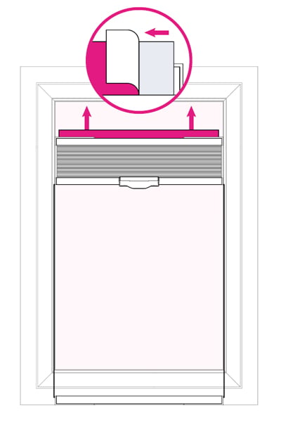 A graphic showing how to fit the top rail on a stickfitlite blind